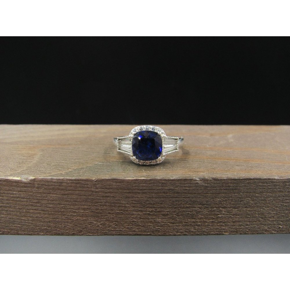 Size 7 Sterling Silver Beautiful Sapphire And Cubic Zirconia Gemstone Band Ring